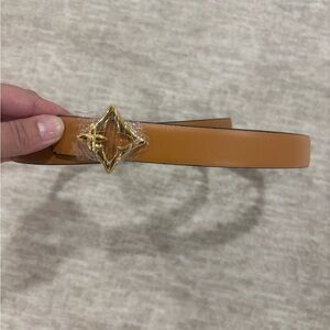Tan Leather Belt with Gold Decorative Buckle
